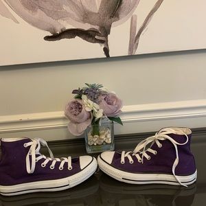 Purple and white high top converse. Size 7
